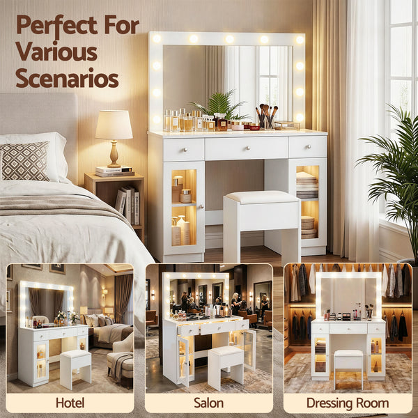 Artiss Dressing Table Vanity Desk Set LED Bulbs RGB Light White Awezingly