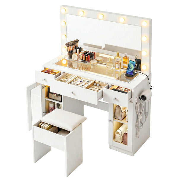 Artiss Dressing Table Vanity Desk Set LED Bulbs RGB Light White Awezingly
