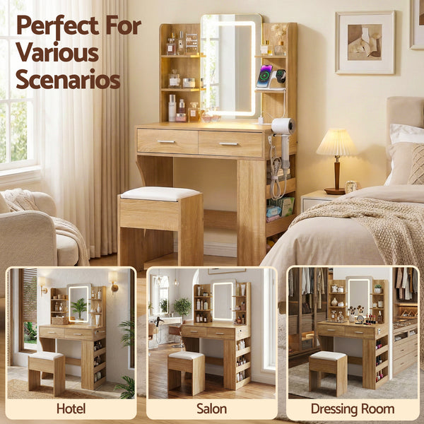 Artiss Dressing Table LED Vanity Desk Set Stool Wood Awezingly