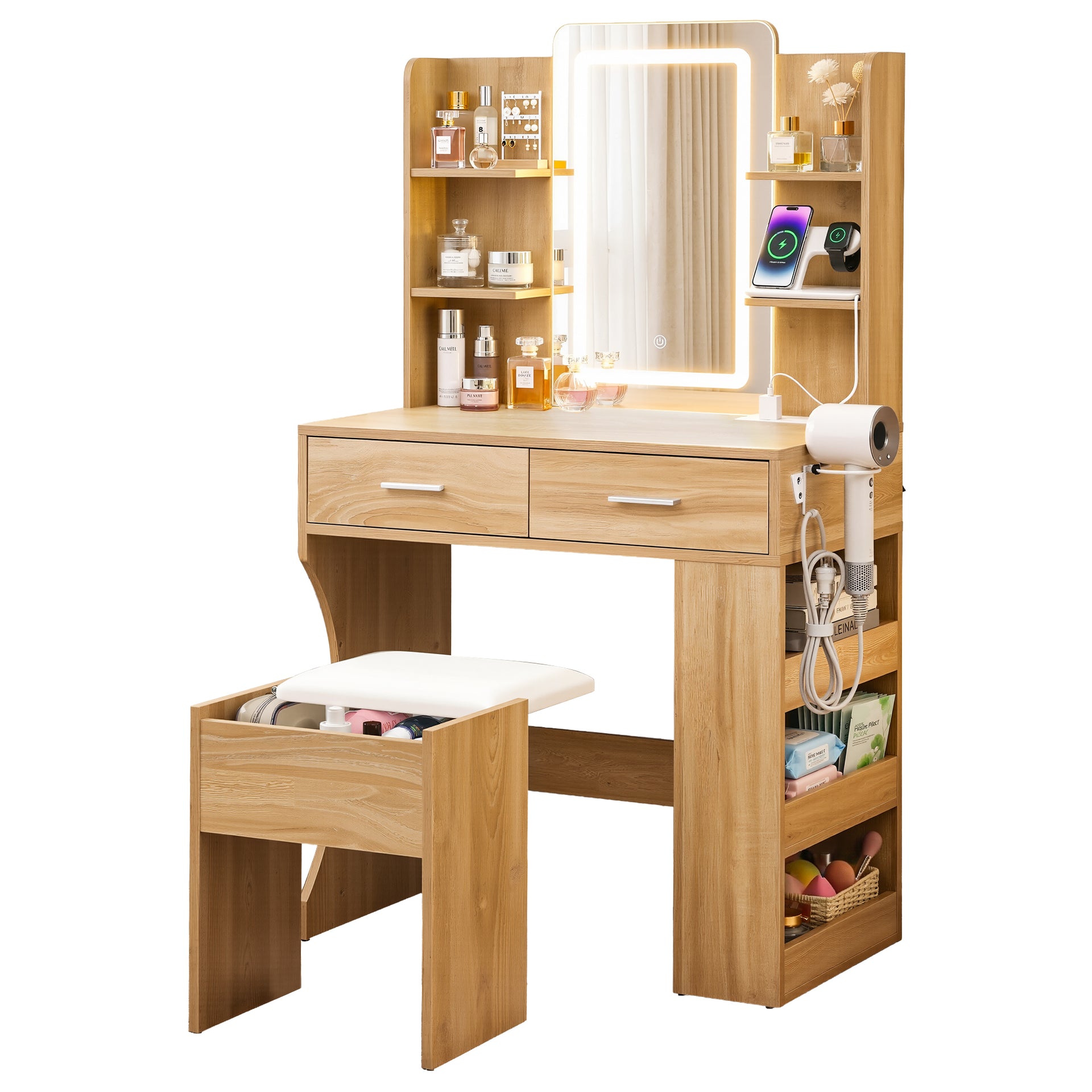 Artiss Dressing Table LED Vanity Desk Set Stool Wood Awezingly
