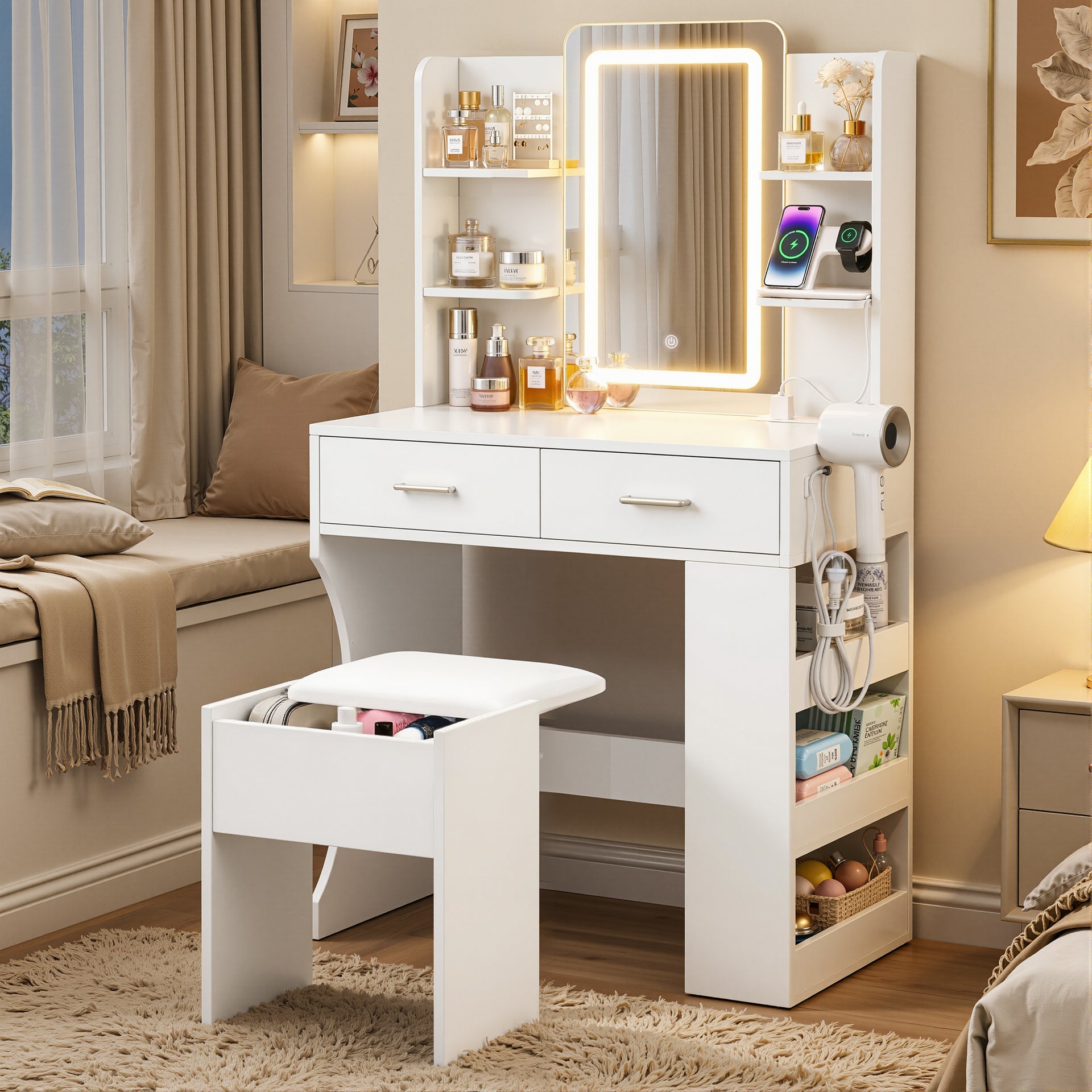 Artiss Dressing Table LED Vanity Desk Set Stool White Awezingly