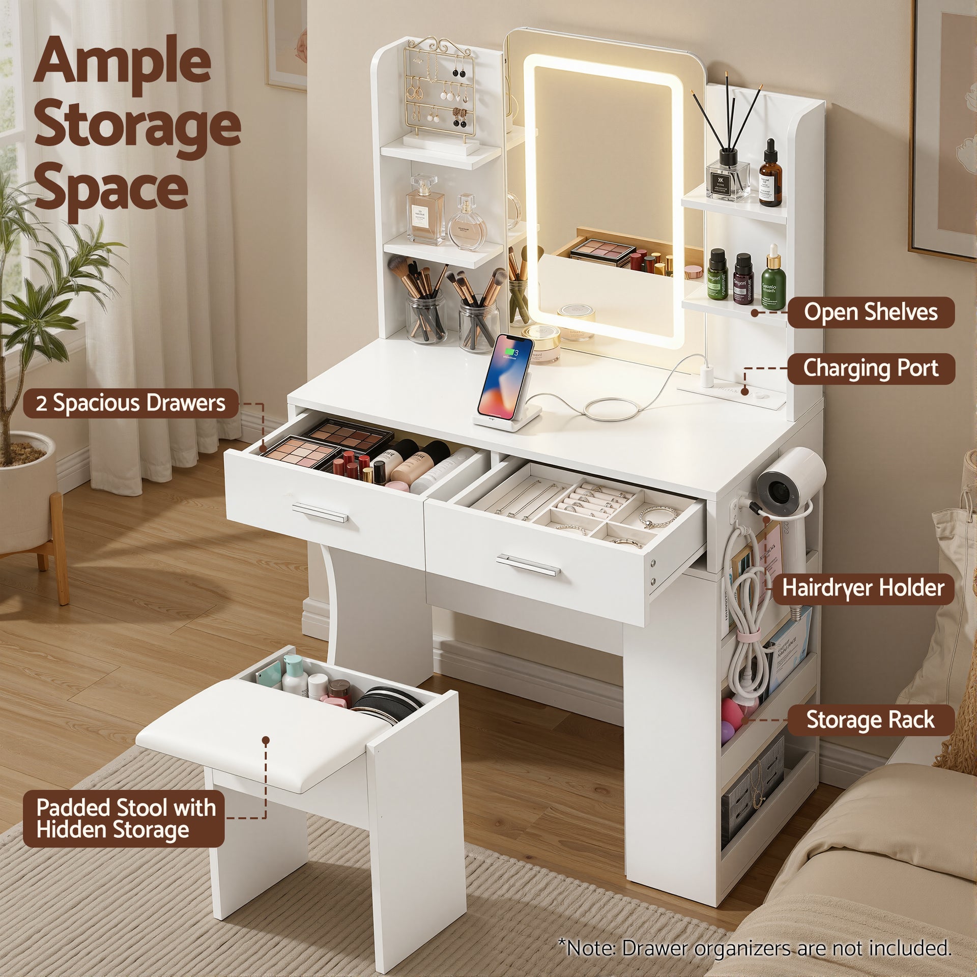Artiss Dressing Table LED Vanity Desk Set Stool White Awezingly