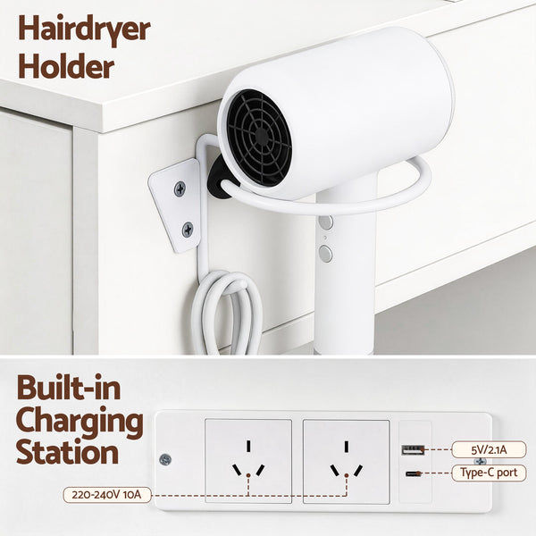 Artiss Dressing Table LED Vanity Desk Set Stool White Awezingly