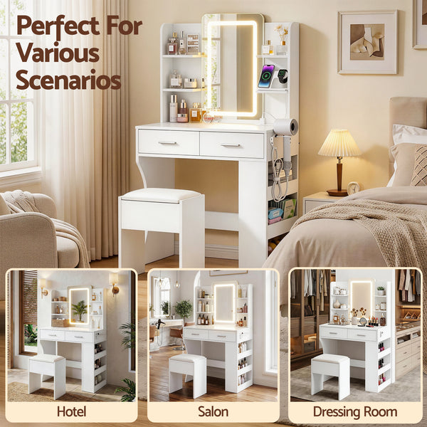 Artiss Dressing Table LED Vanity Desk Set Stool White Awezingly