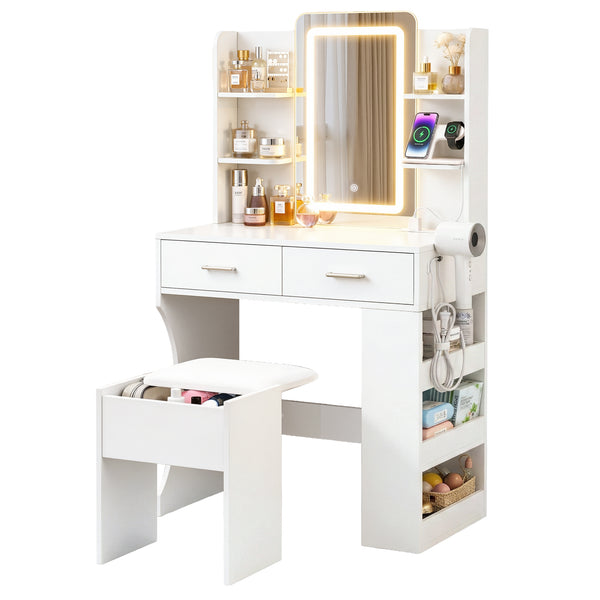 Artiss Dressing Table LED Vanity Desk Set Stool White Awezingly