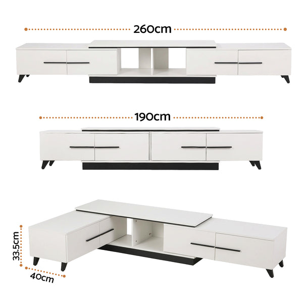 Artiss Extendable TV Cabinet Entertainment Unit Stand White Awezingly
