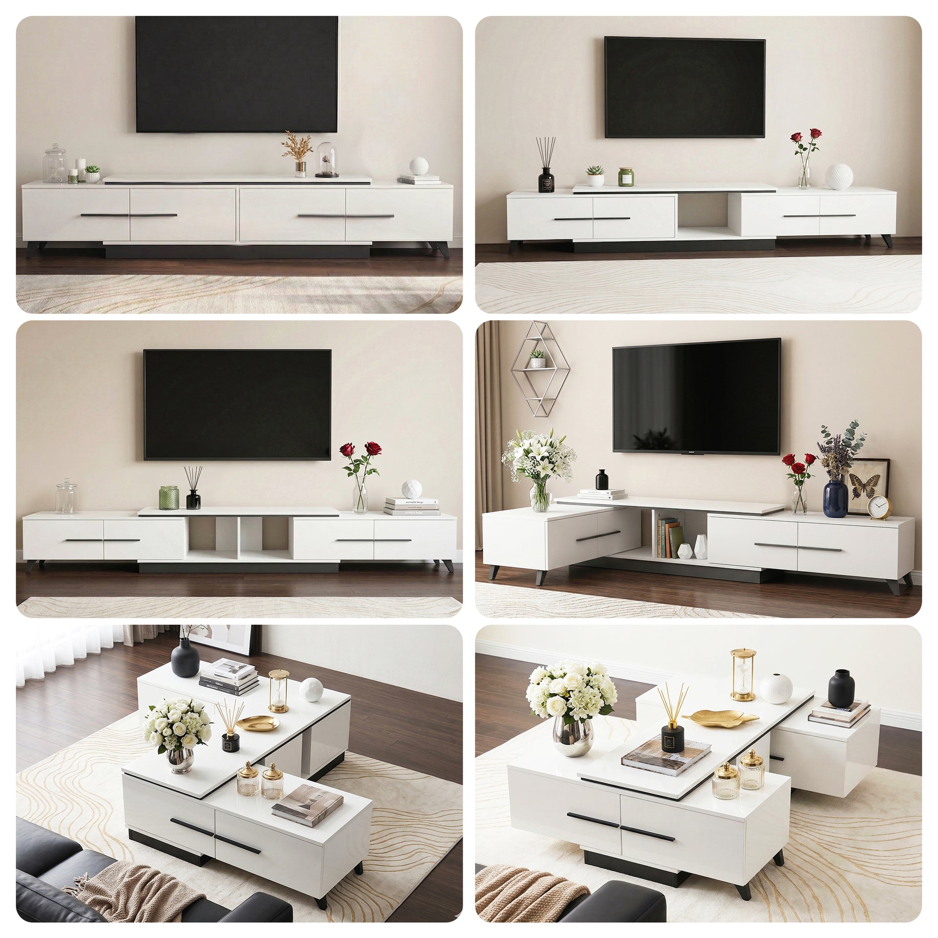 Artiss Extendable TV Cabinet Entertainment Unit Stand White Awezingly
