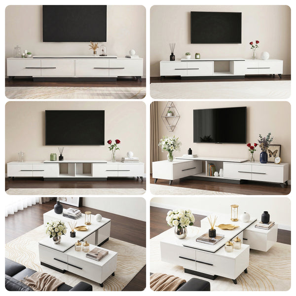 Artiss Extendable TV Cabinet Entertainment Unit Stand White Awezingly