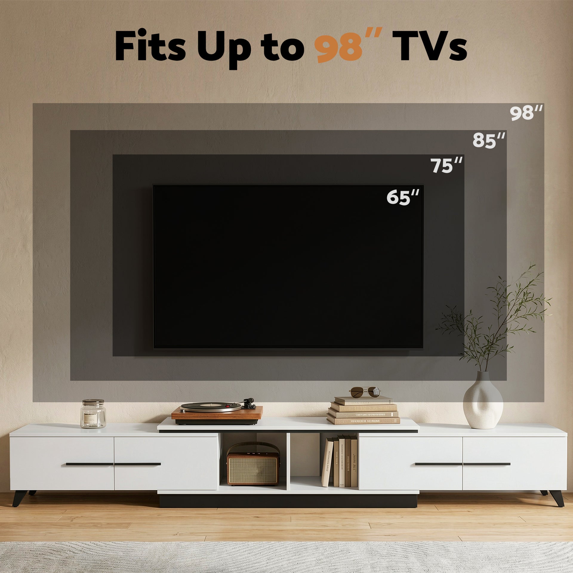 Artiss Extendable TV Cabinet Entertainment Unit Stand White Awezingly