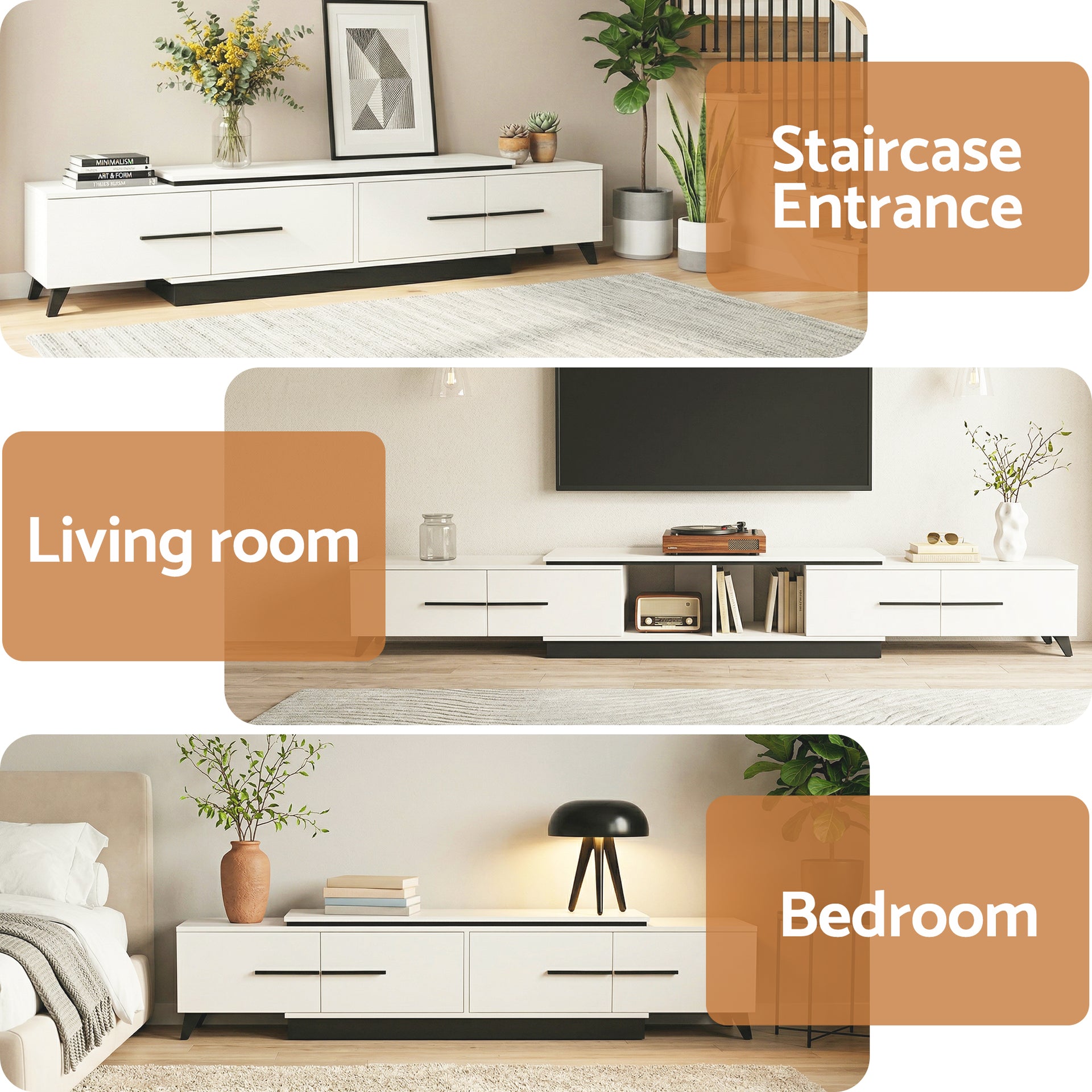 Artiss Extendable TV Cabinet Entertainment Unit Stand White Awezingly