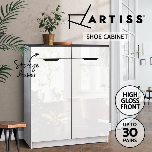 Artiss Shoe Cabinet Shoes Storage Rack High Gloss Organiser Cupboard White Artiss
