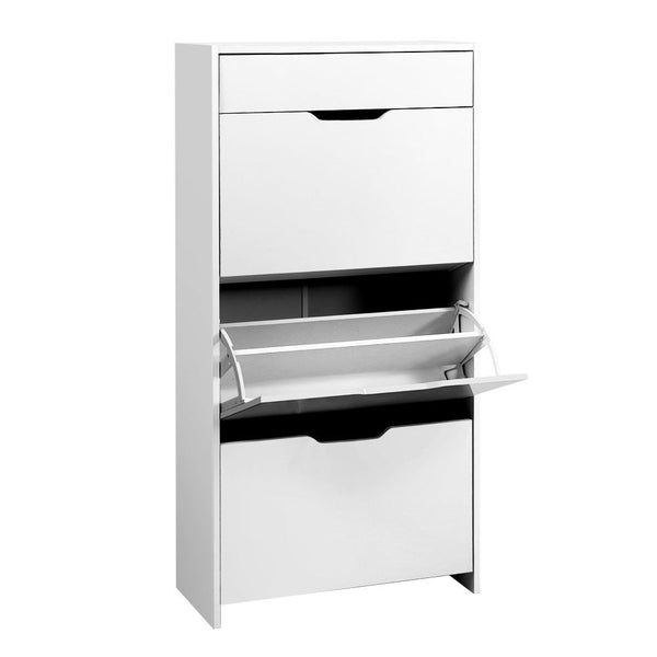 Artiss Shoe Cabinet 3 Tier Shoes Storage Drawer High Gloss White Rack Shelf Artiss