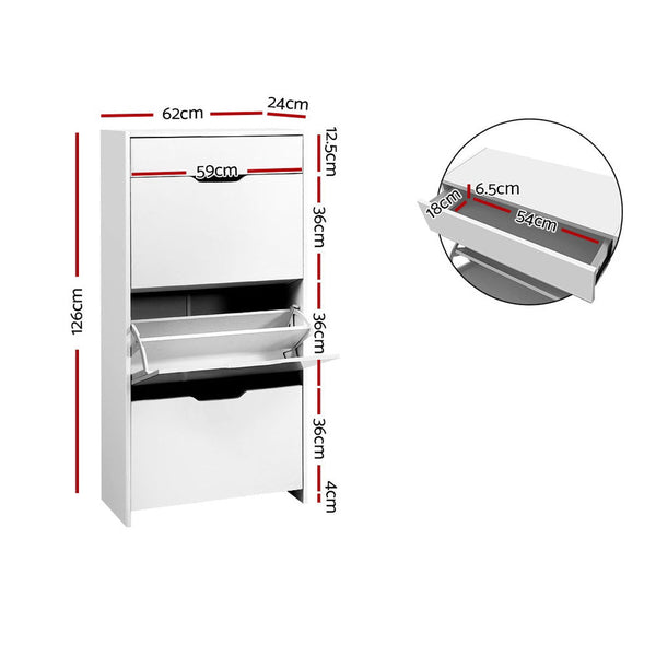 Artiss Shoe Cabinet 3 Tier Shoes Storage Drawer High Gloss White Rack Shelf Artiss