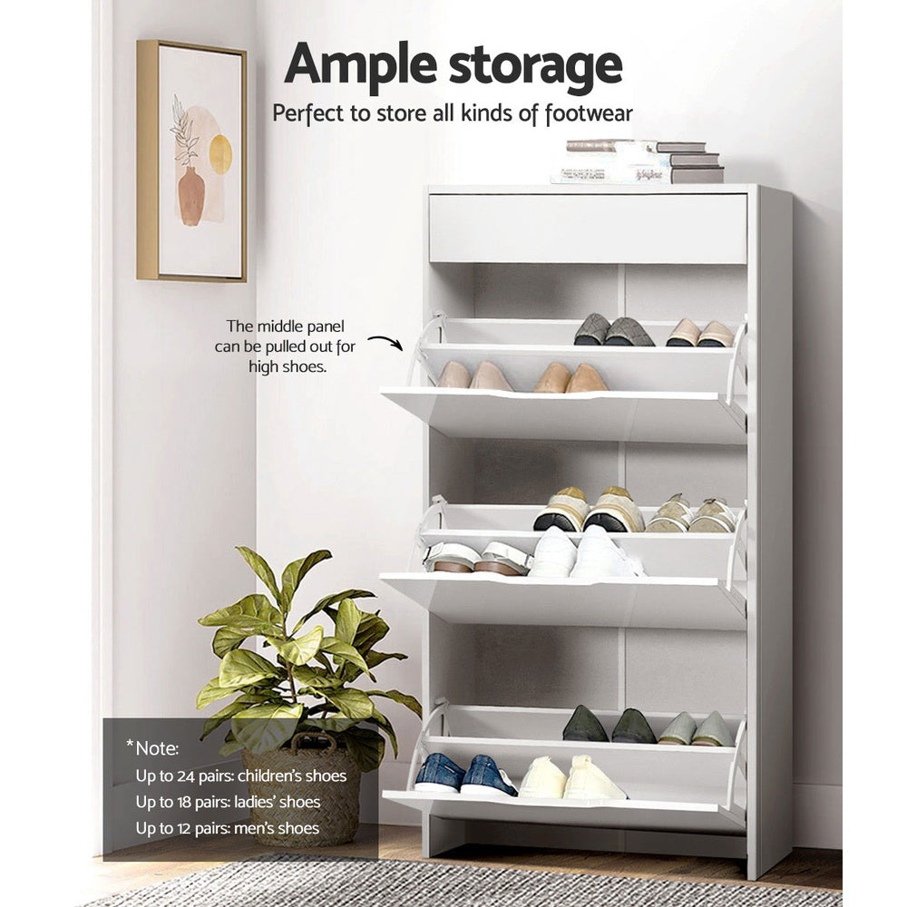 Artiss Shoe Cabinet 3 Tier Shoes Storage Drawer High Gloss White Rack Shelf Artiss