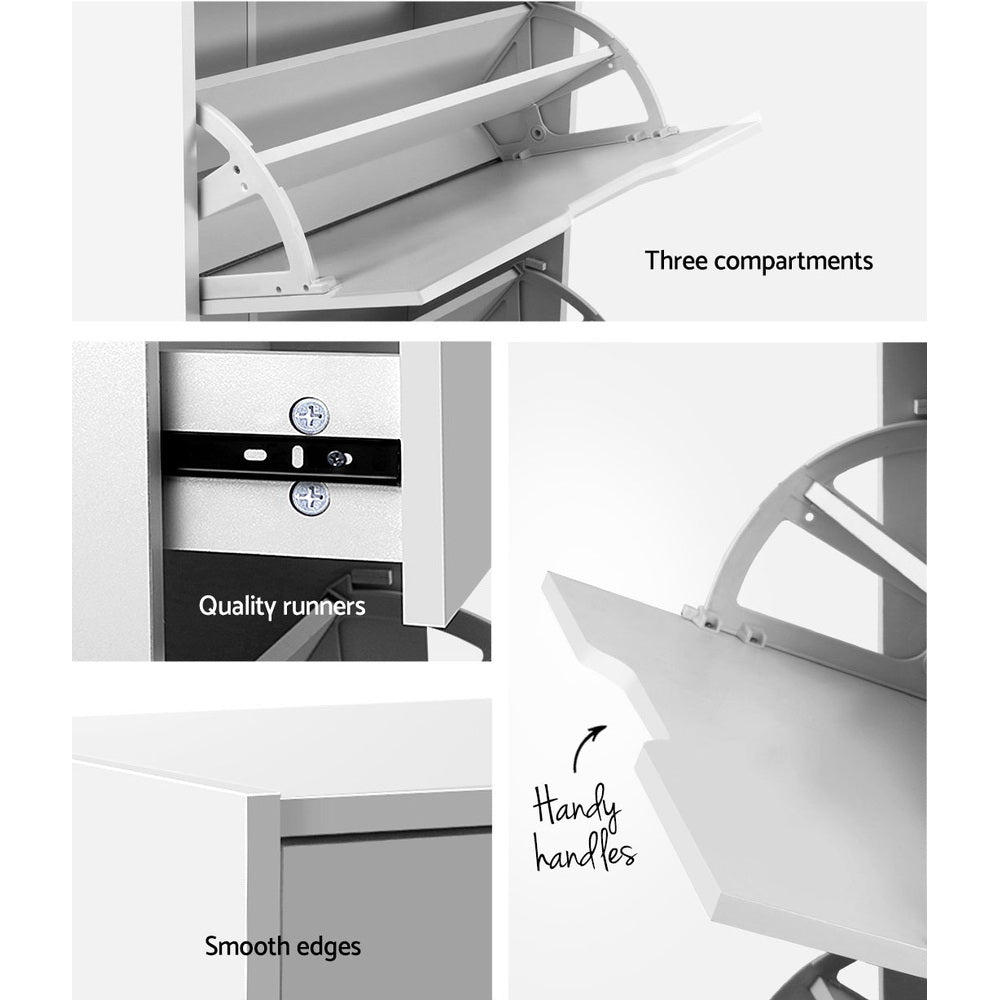 Artiss Shoe Cabinet 3 Tier Shoes Storage Drawer High Gloss White Rack Shelf Artiss