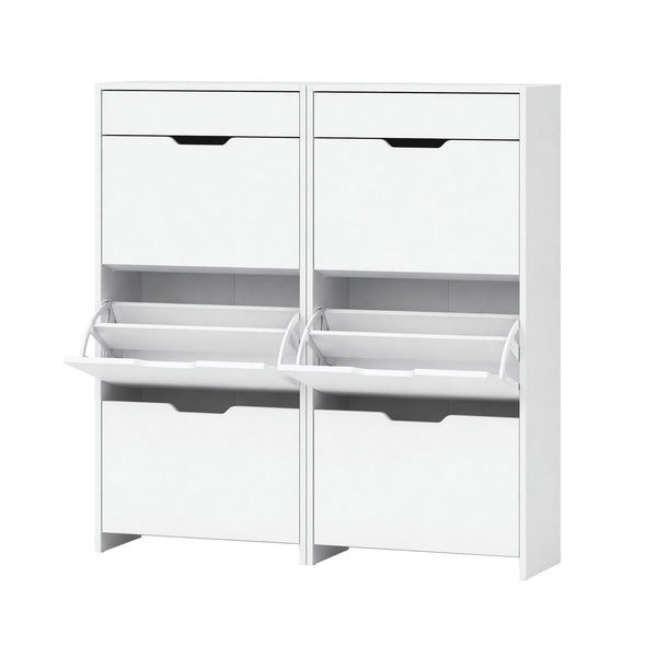 Artiss 2x Shoe Cabinet Organiser 3 Flip Drawer High Gloss White Awezingly