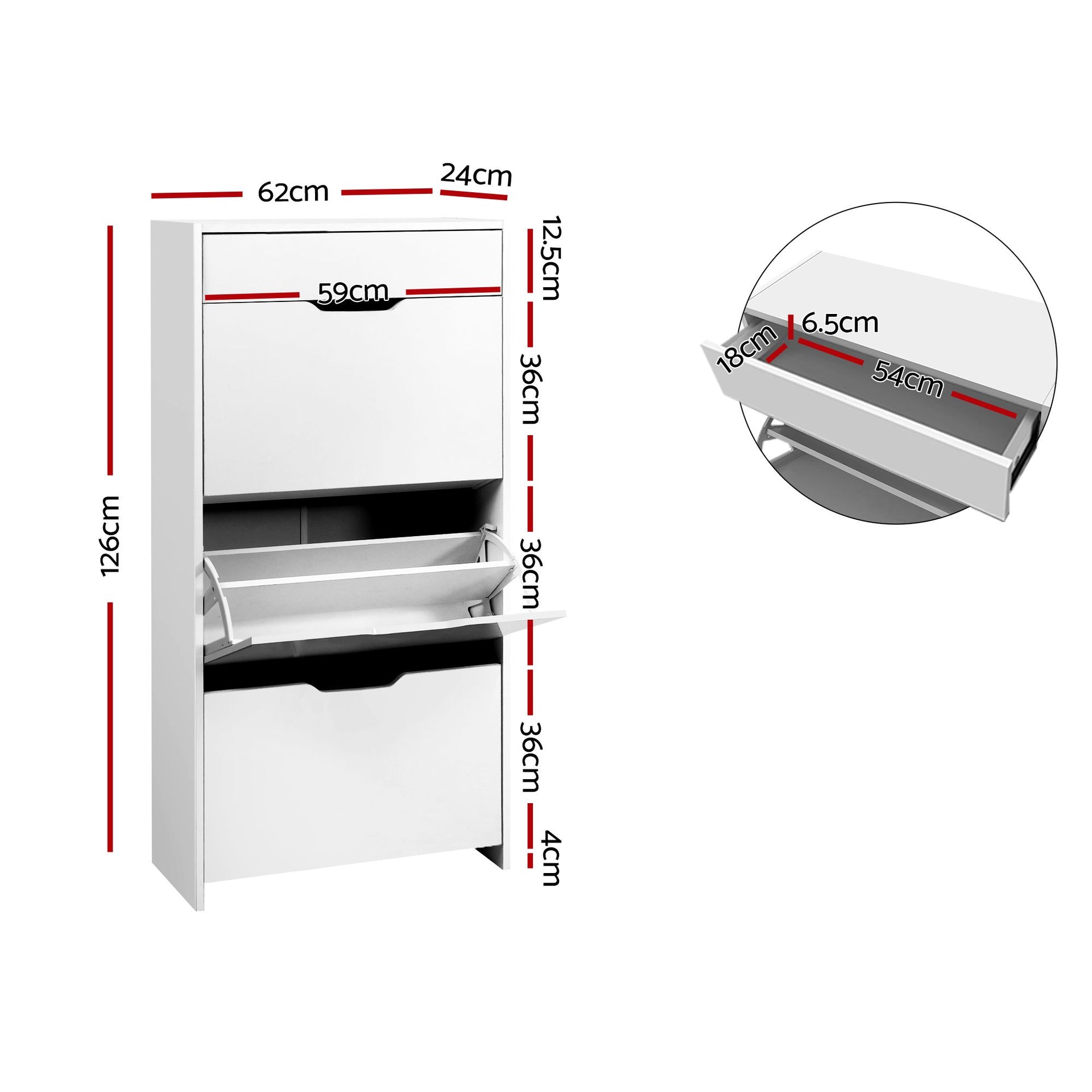Artiss 2x Shoe Cabinet Organiser 3 Flip Drawer High Gloss White Awezingly