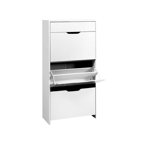 Artiss 2x Shoe Cabinet Organiser 3 Flip Drawer High Gloss White Awezingly