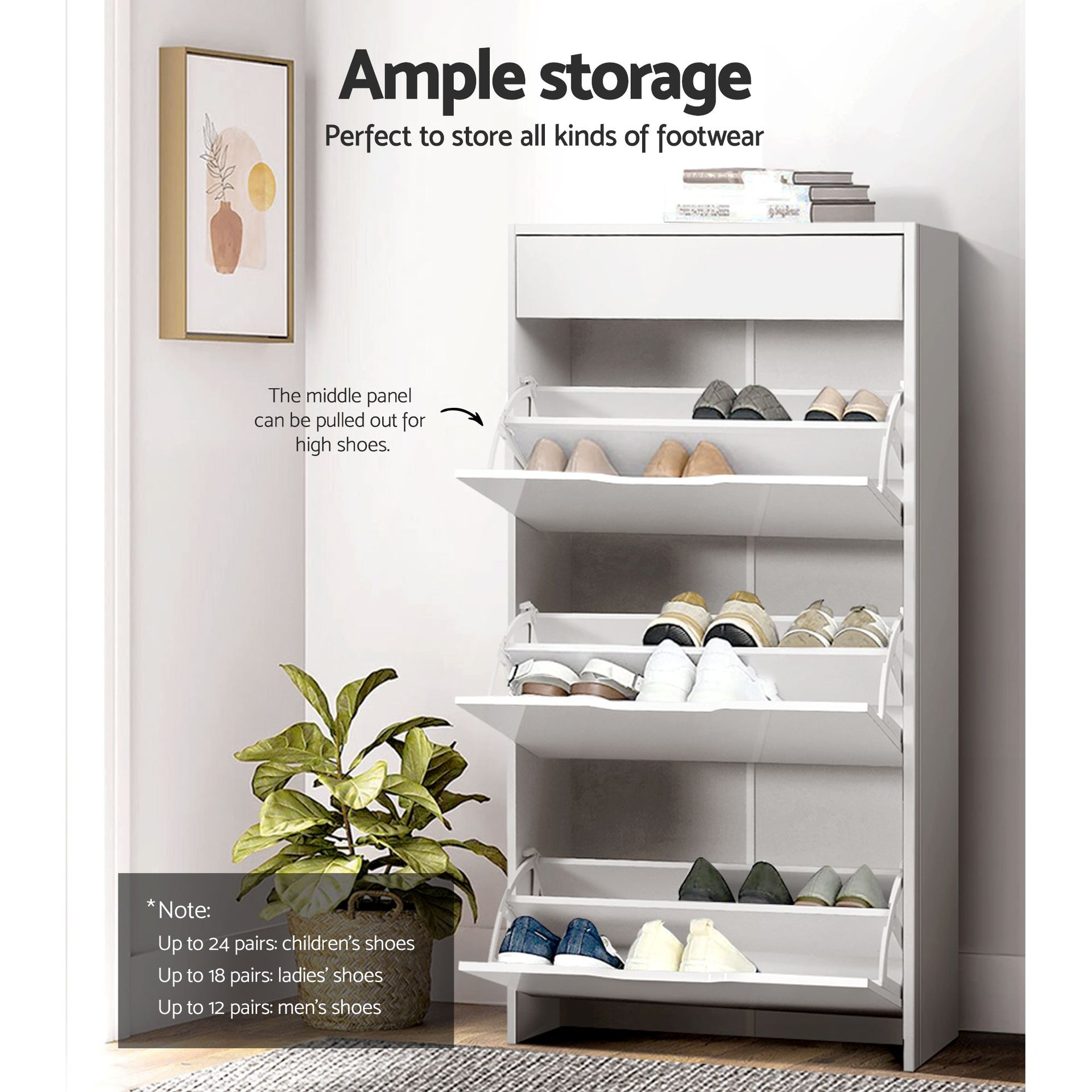 Artiss 2x Shoe Cabinet Organiser 3 Flip Drawer High Gloss White Awezingly