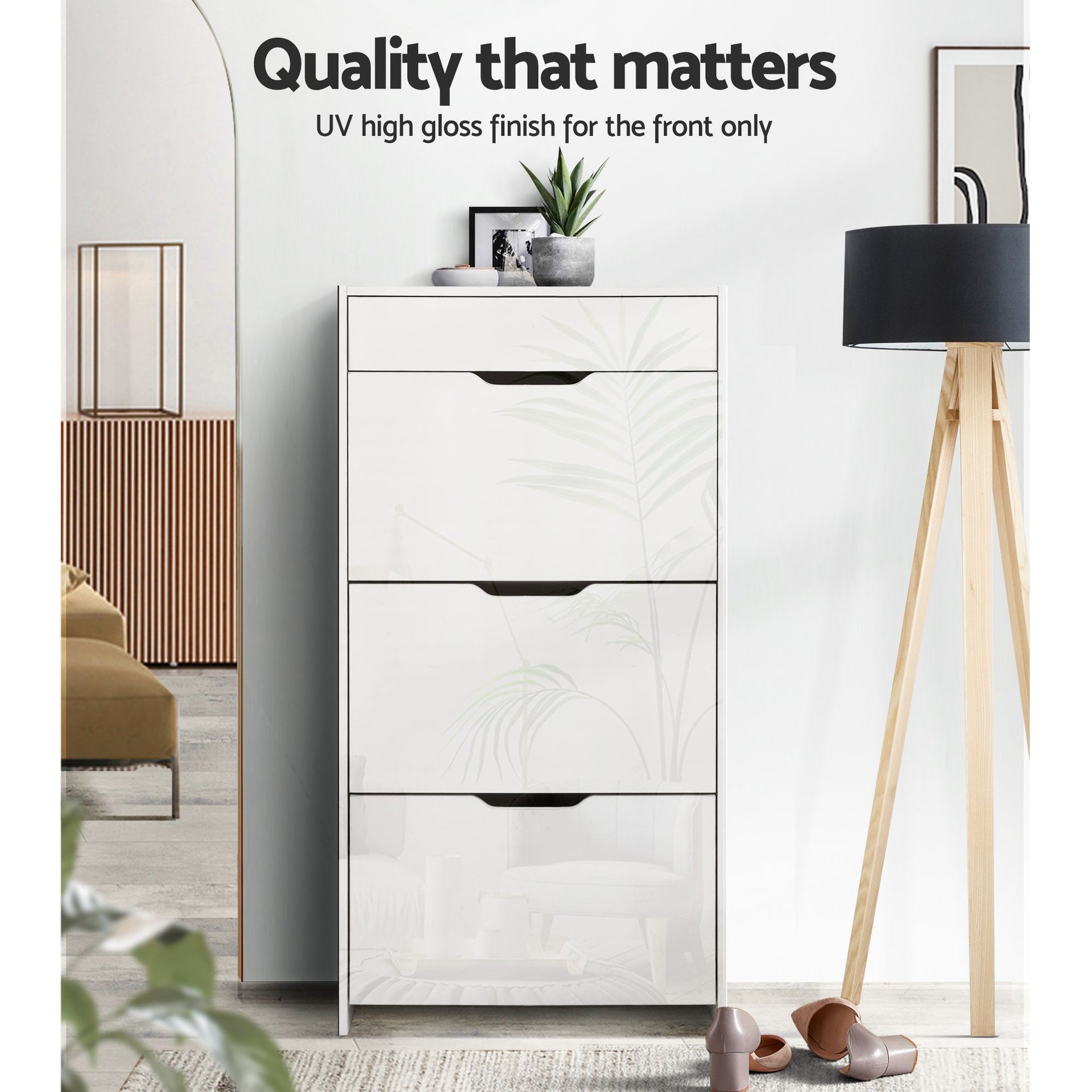 Artiss 2x Shoe Cabinet Organiser 3 Flip Drawer High Gloss White Awezingly