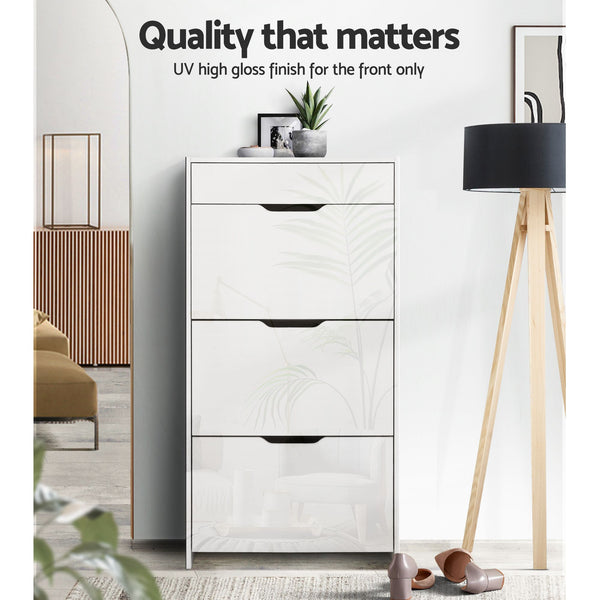 Artiss 2x Shoe Cabinet Organiser 3 Flip Drawer High Gloss White Awezingly