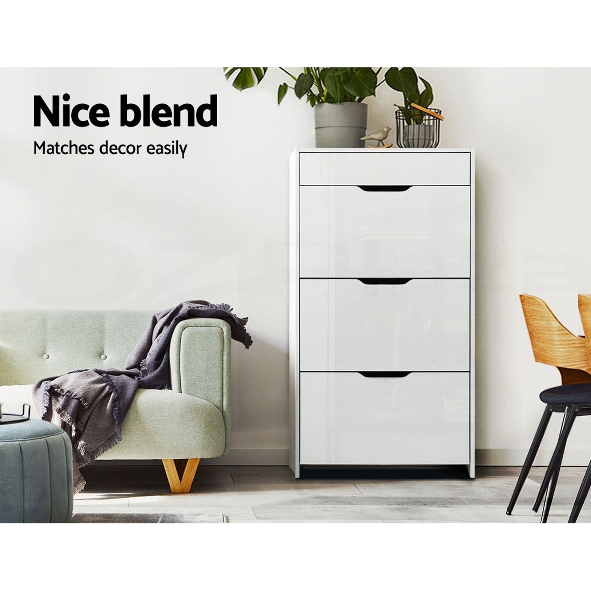 Artiss 2x Shoe Cabinet Organiser 3 Flip Drawer High Gloss White Awezingly