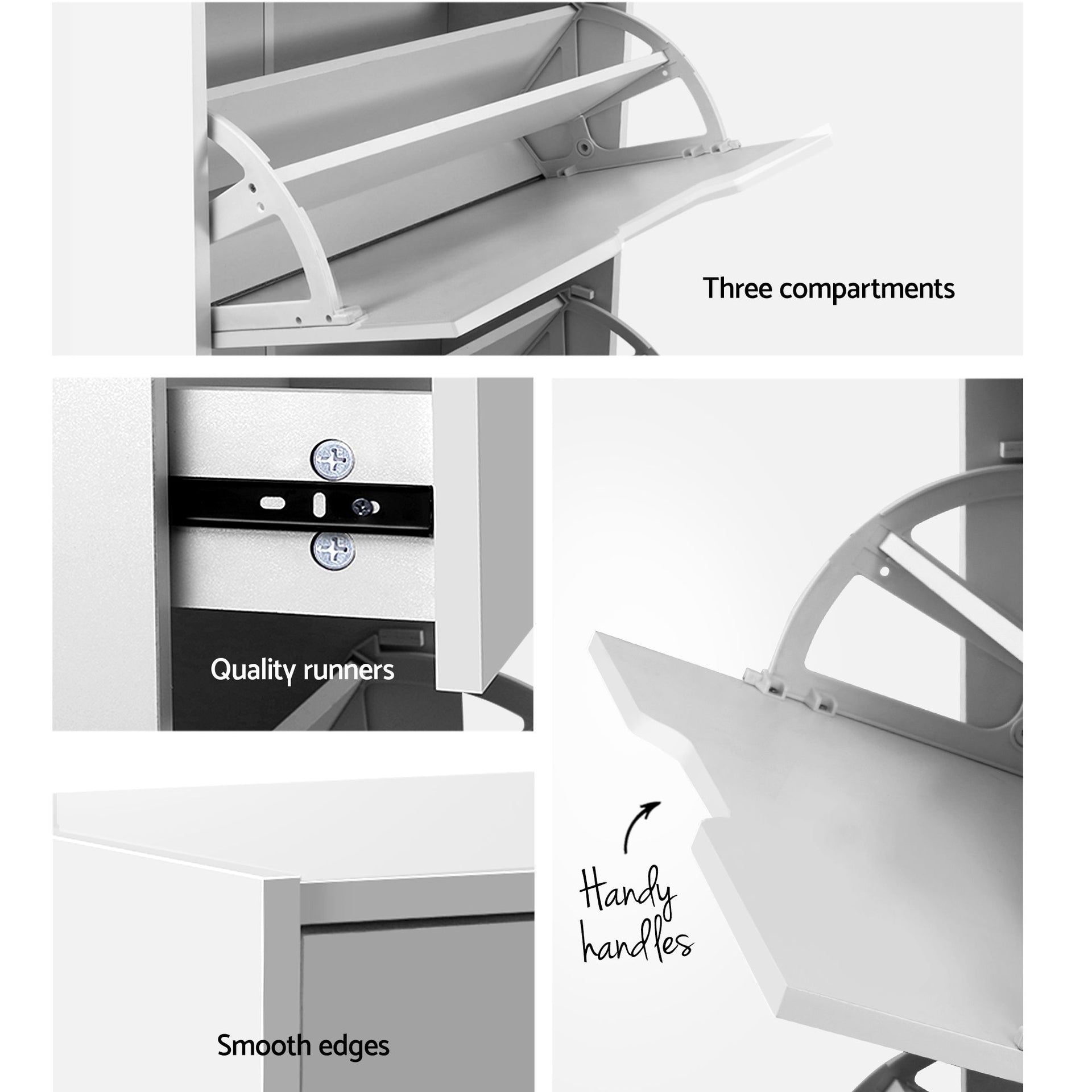 Artiss 2x Shoe Cabinet Organiser 3 Flip Drawer High Gloss White Awezingly