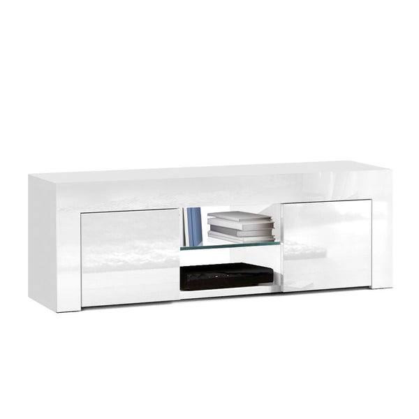 Artiss 130cm High Gloss TV Stand Entertainment Unit Tempered Glass Shelf White Artiss