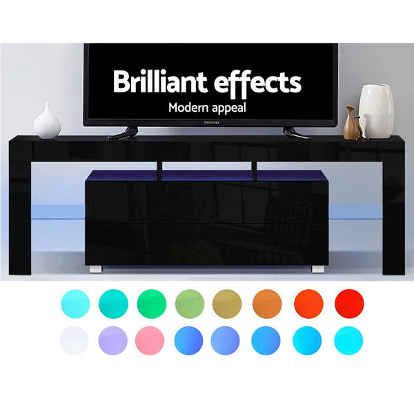 Artiss TV Cabinet Entertainment Unit Stand RGB LED Gloss Furniture 160cm Black Artiss