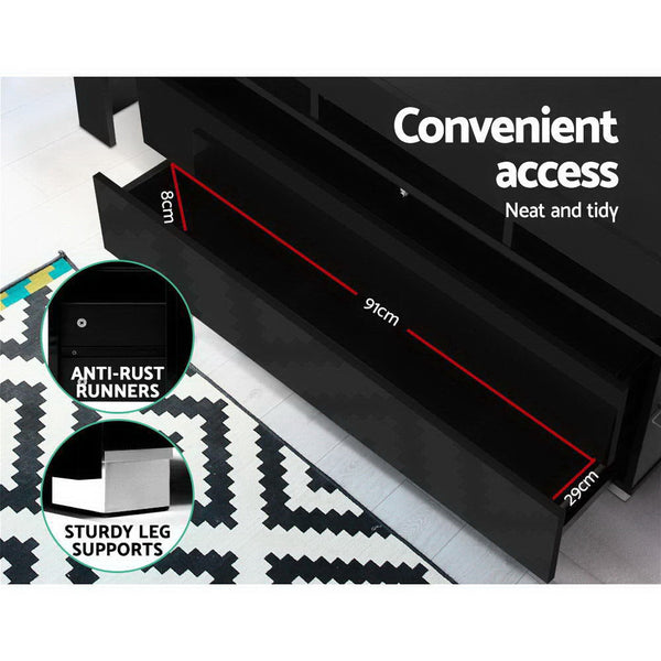 Artiss TV Cabinet Entertainment Unit Stand RGB LED Gloss Furniture 160cm Black Artiss