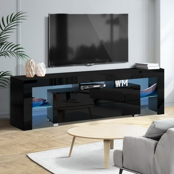 Artiss TV Cabinet Entertainment Unit Stand RGB LED Gloss Furniture 160cm Black Artiss