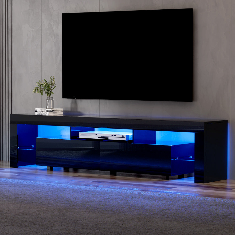 Artiss TV Cabinet Entertainment Unit Stand RGB LED Gloss Furniture 200cm Black Artiss