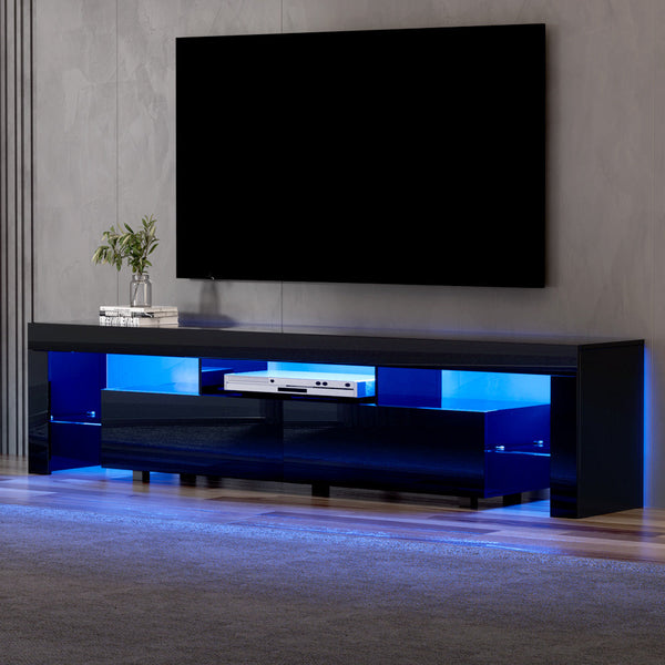 Artiss TV Cabinet Entertainment Unit Stand RGB LED Gloss Furniture 200cm Black Artiss