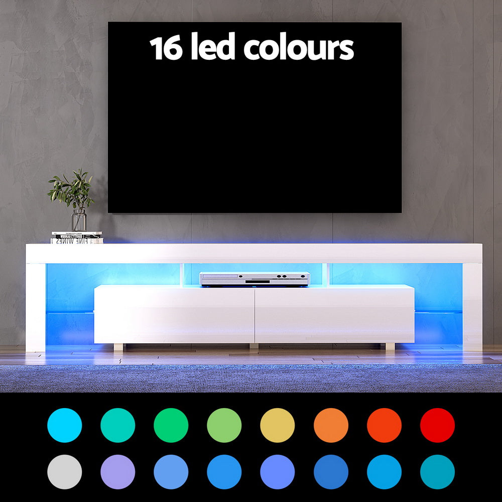 Artiss TV Cabinet Entertainment Unit Stand RGB LED Gloss Furniture 200cm White Artiss
