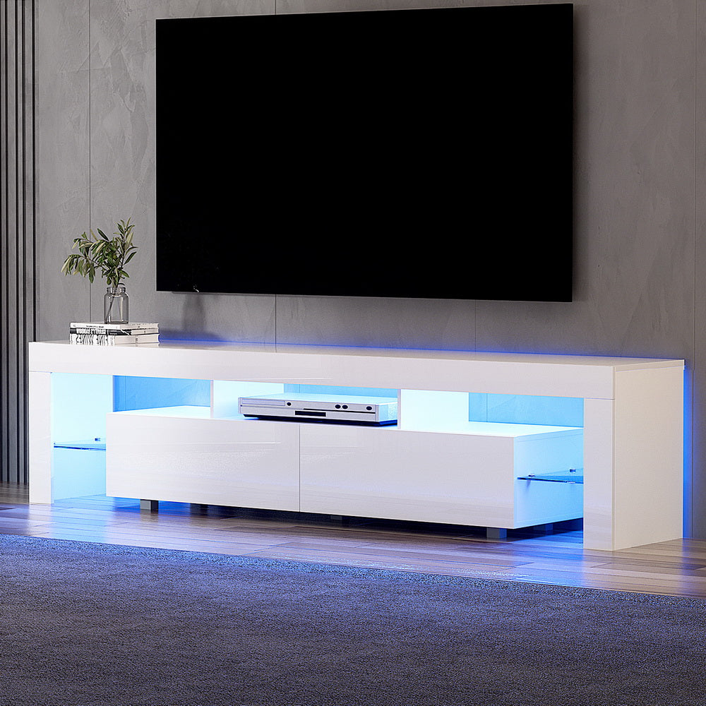 Artiss TV Cabinet Entertainment Unit Stand RGB LED Gloss Furniture 200cm White Artiss