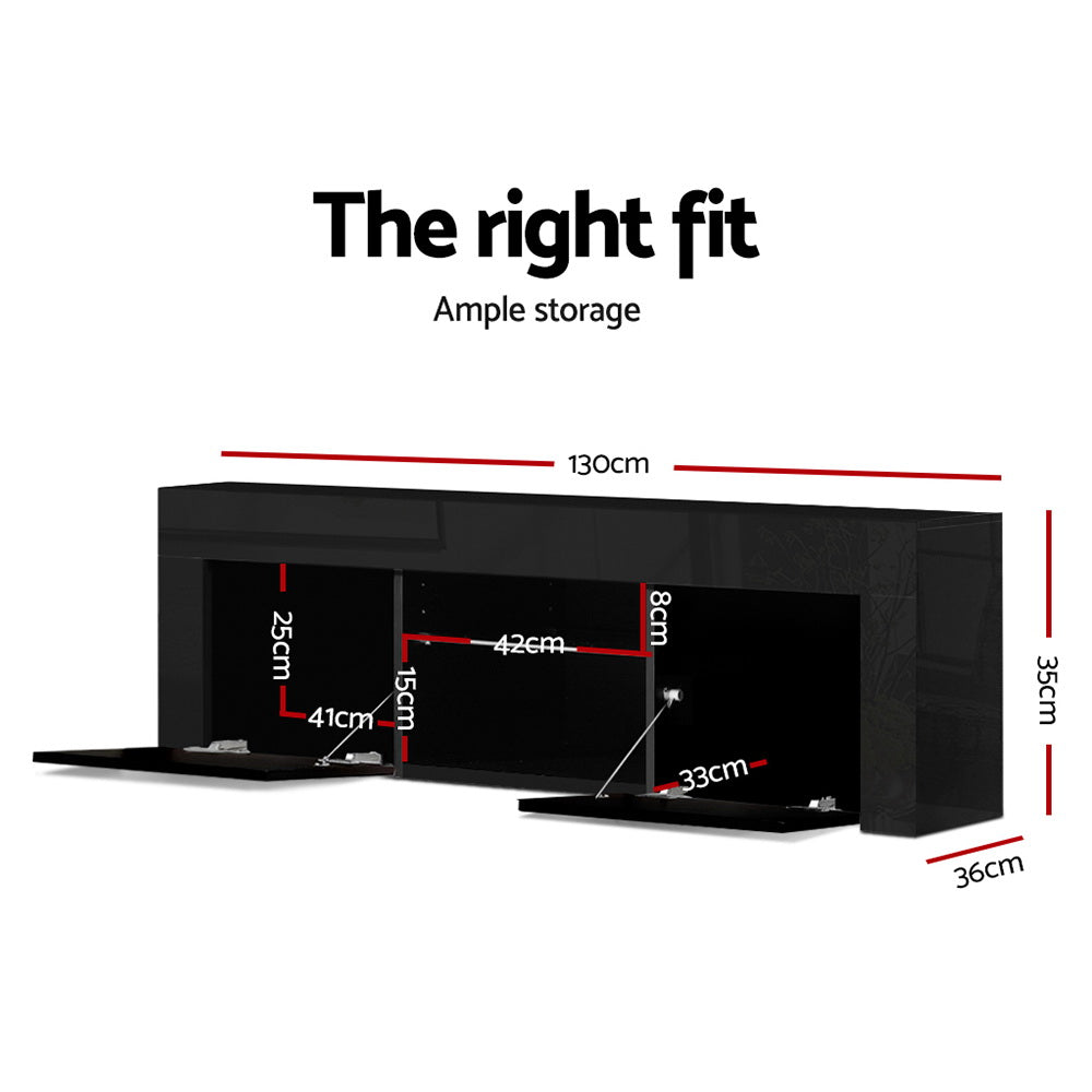 Artiss 130cm RGB LED TV Stand Cabinet Entertainment Unit Gloss Black Artiss