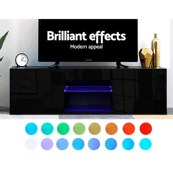 Artiss 130cm RGB LED TV Stand Cabinet Entertainment Unit Gloss Black Artiss