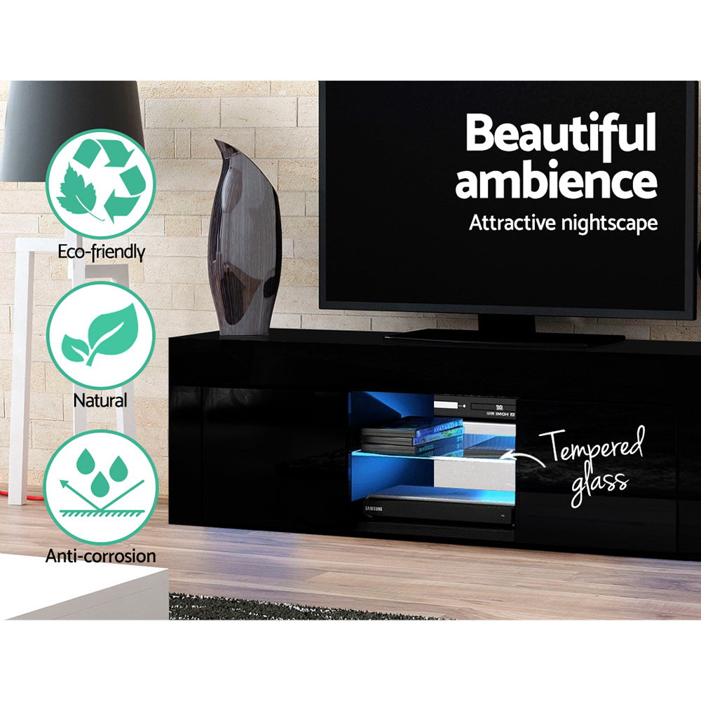 Artiss 130cm RGB LED TV Stand Cabinet Entertainment Unit Gloss Black Artiss