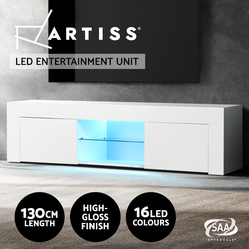 Artiss TV Cabinet Entertainment Unit Stand RGB LED Gloss Furniture 130cm White Artiss