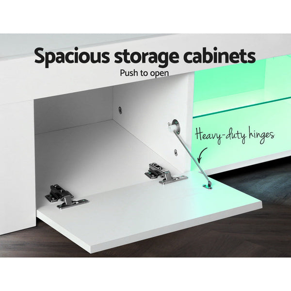 Artiss TV Cabinet Entertainment Unit Stand RGB LED Gloss Furniture 130cm White Artiss