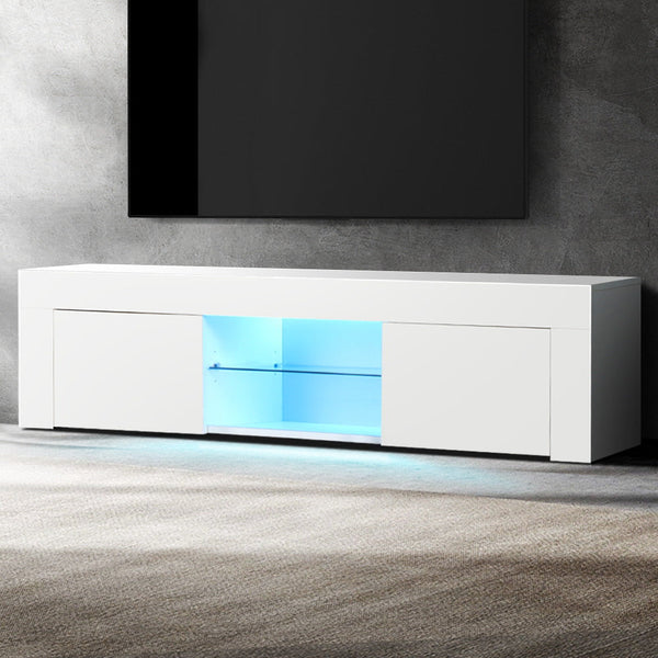 Artiss TV Cabinet Entertainment Unit Stand RGB LED Gloss Furniture 130cm White Artiss