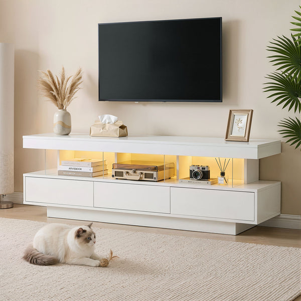 Artiss TV Unit LED 160CM Storage Drawer White Awezingly