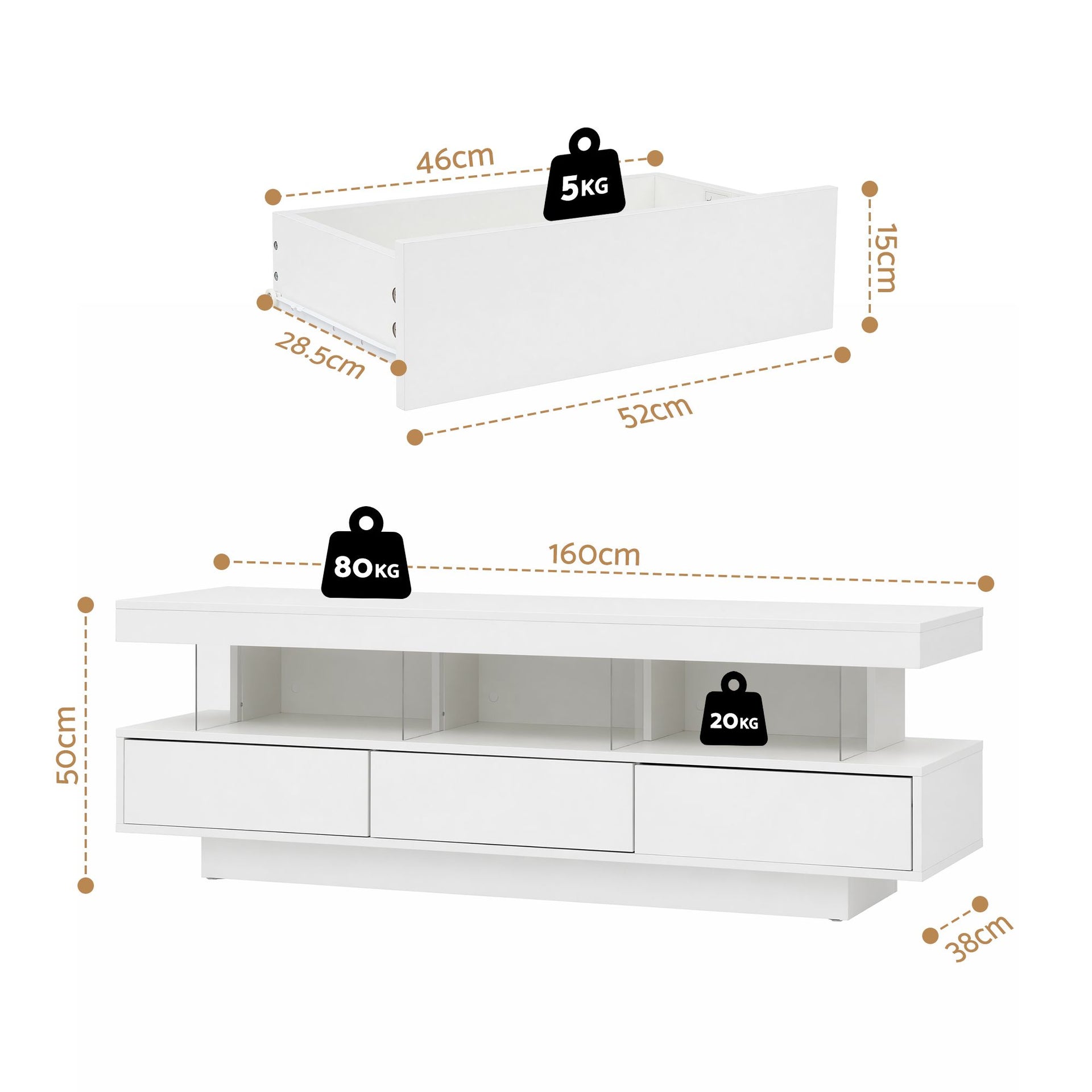 Artiss TV Unit LED 160CM Storage Drawer White Awezingly