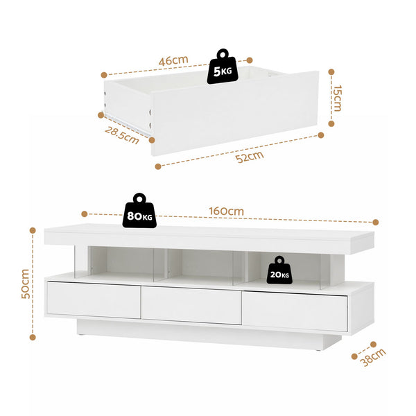Artiss TV Unit LED 160CM Storage Drawer White Awezingly