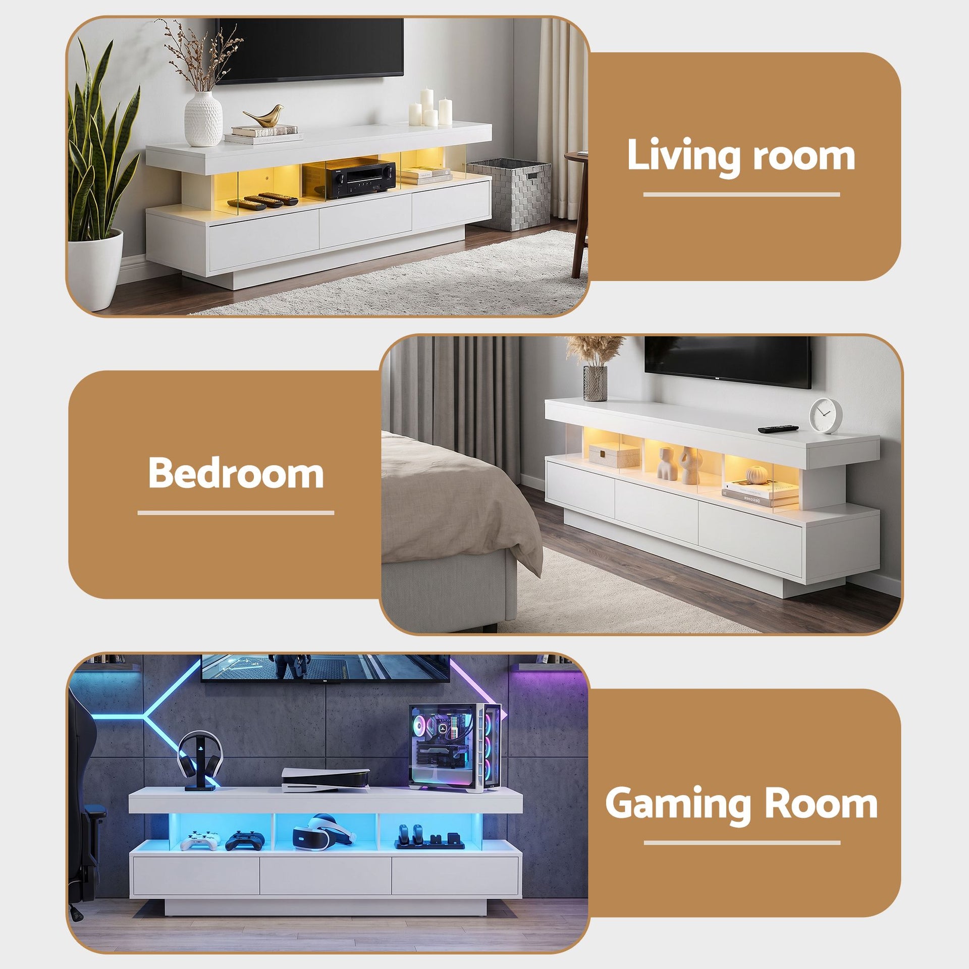 Artiss TV Unit LED 160CM Storage Drawer White Awezingly