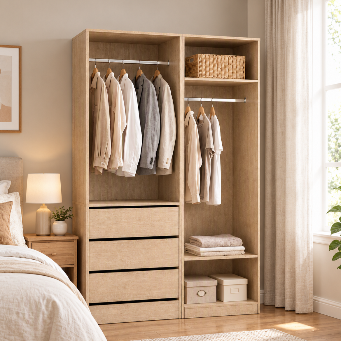 Artiss 2X Wardrobe Clothes Closet Storage Organiser Armoire Pine Awezingly
