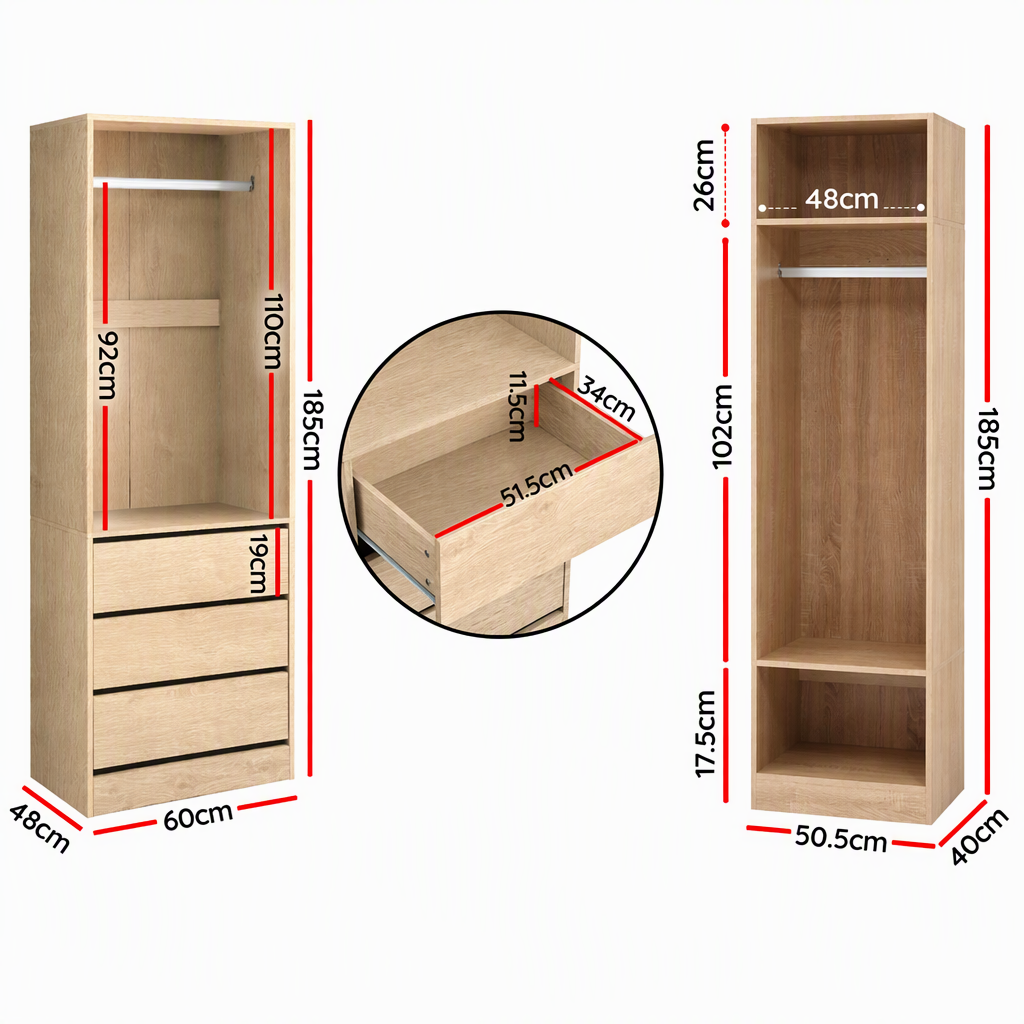 Artiss 2X Wardrobe Clothes Closet Storage Organiser Armoire Pine Awezingly