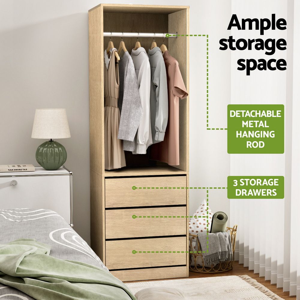 Artiss 2X Wardrobe Clothes Closet Storage Organiser Armoire Pine Awezingly