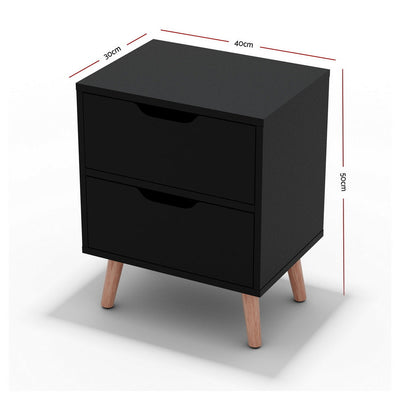 Artiss 2 x Bedside Table 2 Drawers - BODEN Black