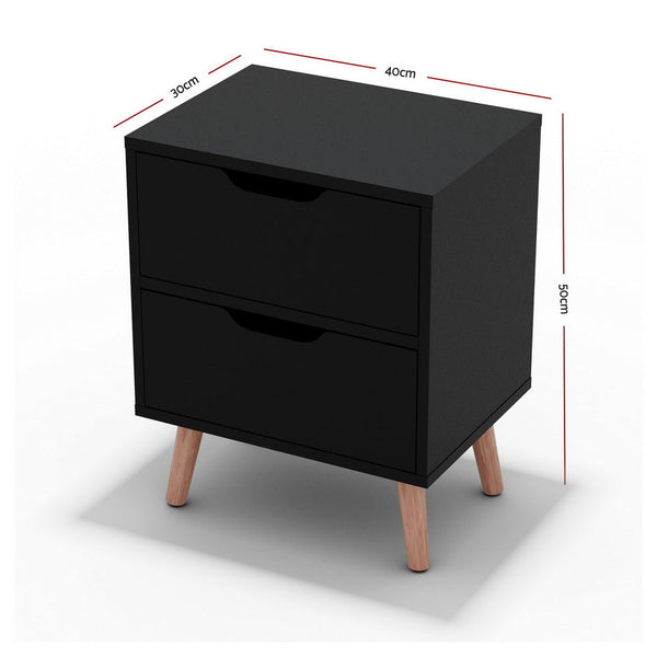 Artiss 2 x Bedside Table 2 Drawers - BODEN Black Awezingly